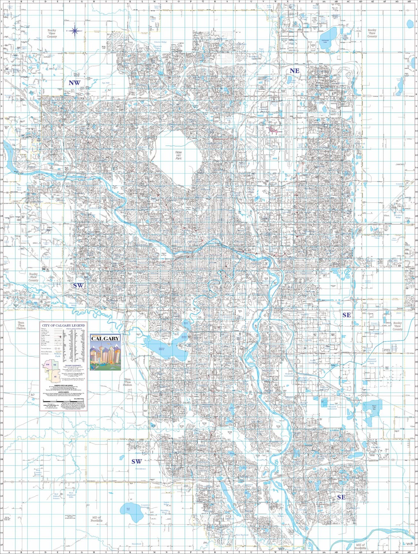 Calgary Black & White Wall Map