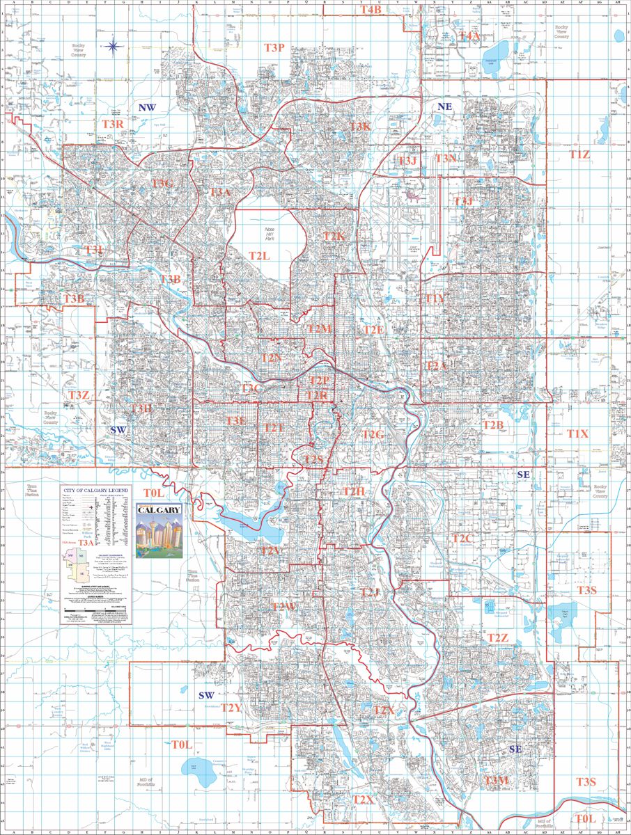 Calgary Postal Code Wall Map with FSA Boundaries