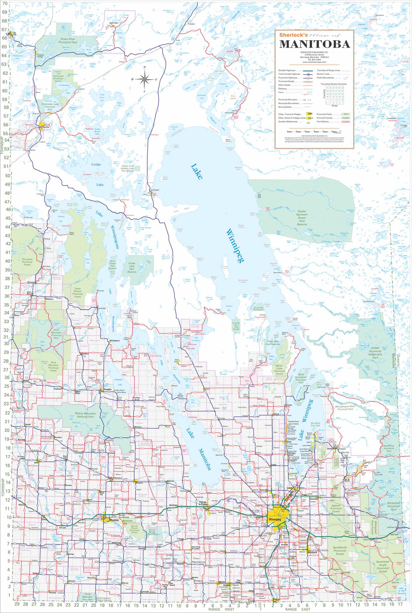 Manitoba South Colour Wall Map