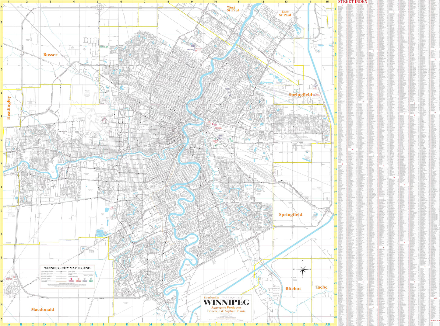 Winnipeg Aggregate Producers Wall Map with Concrete and Asphalt Plants