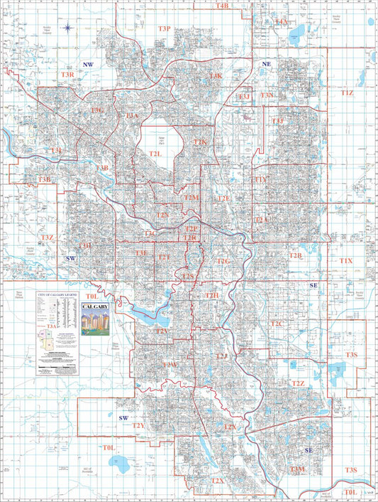 Calgary Postal Code Wall Map with FSA Boundaries