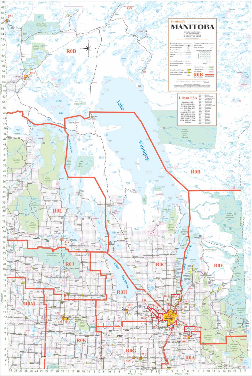Manitoba Postal Code Wall Map with FSA Boundaries