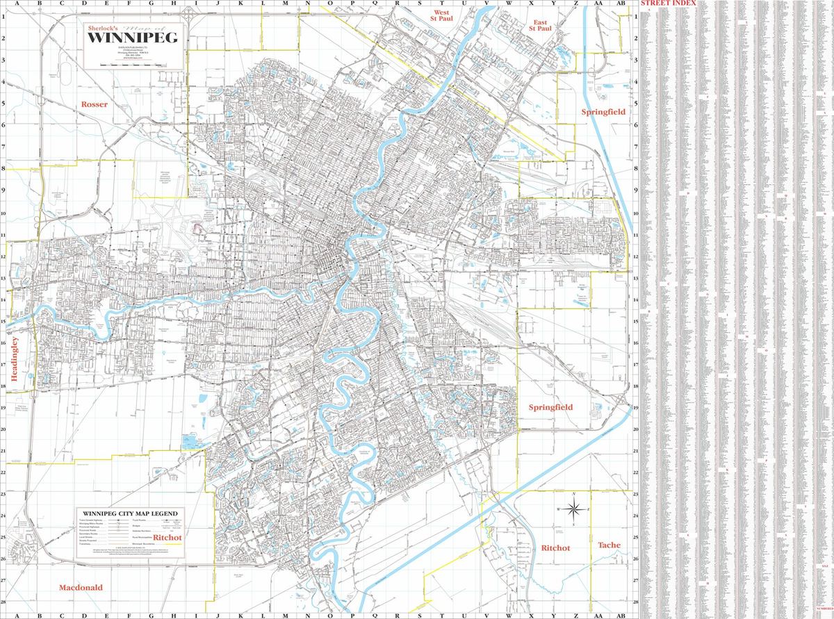 Winnipeg Black & White Wall Map