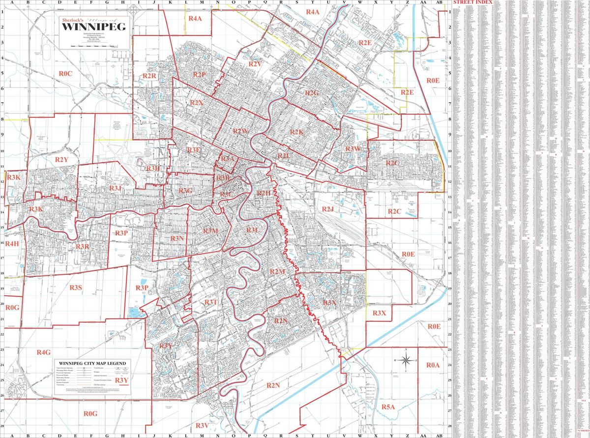 Winnipeg Postal Code Wall Map with FSA Boundaries
